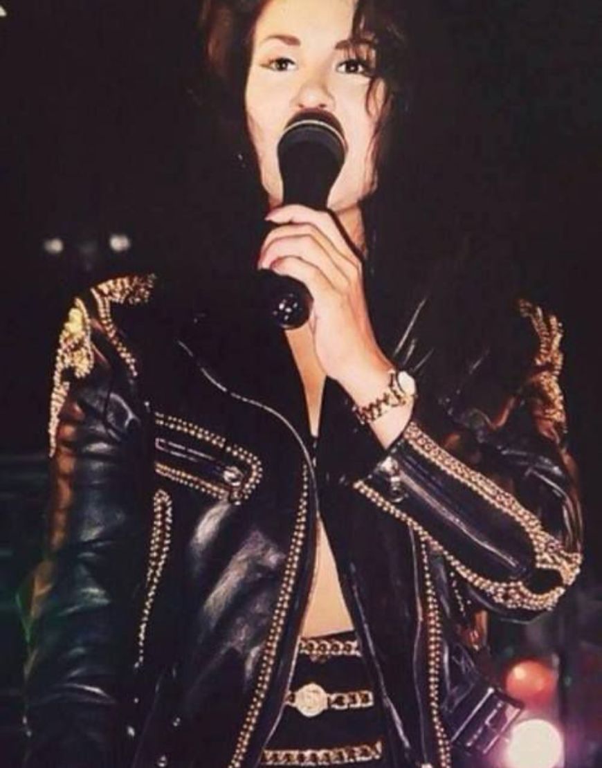 Selena Quintanilla Black Biker Vegan Studded Leather Jacket